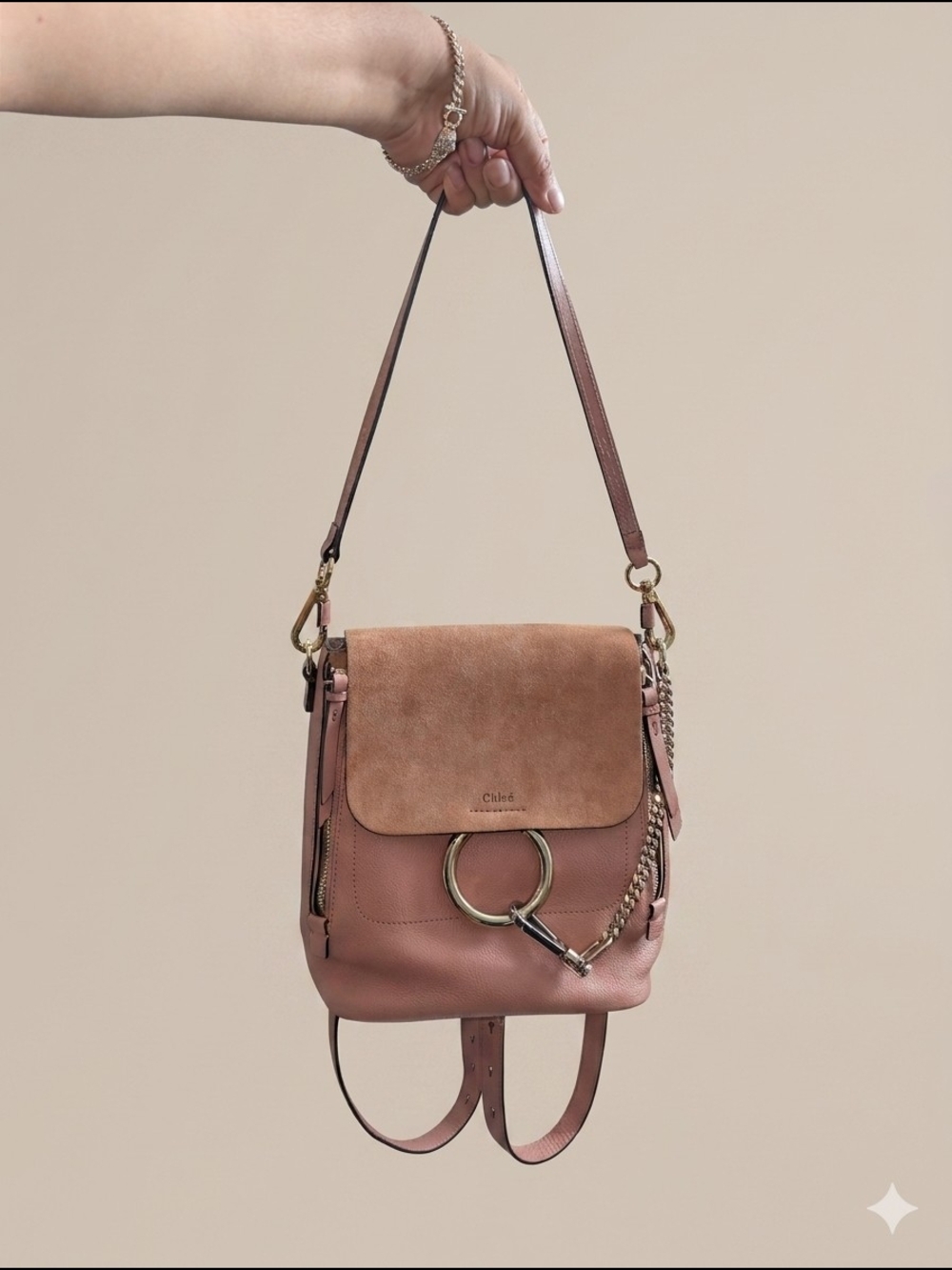 Chloe Suede Calfskin Small Suede & Leather Backpack in Taupe